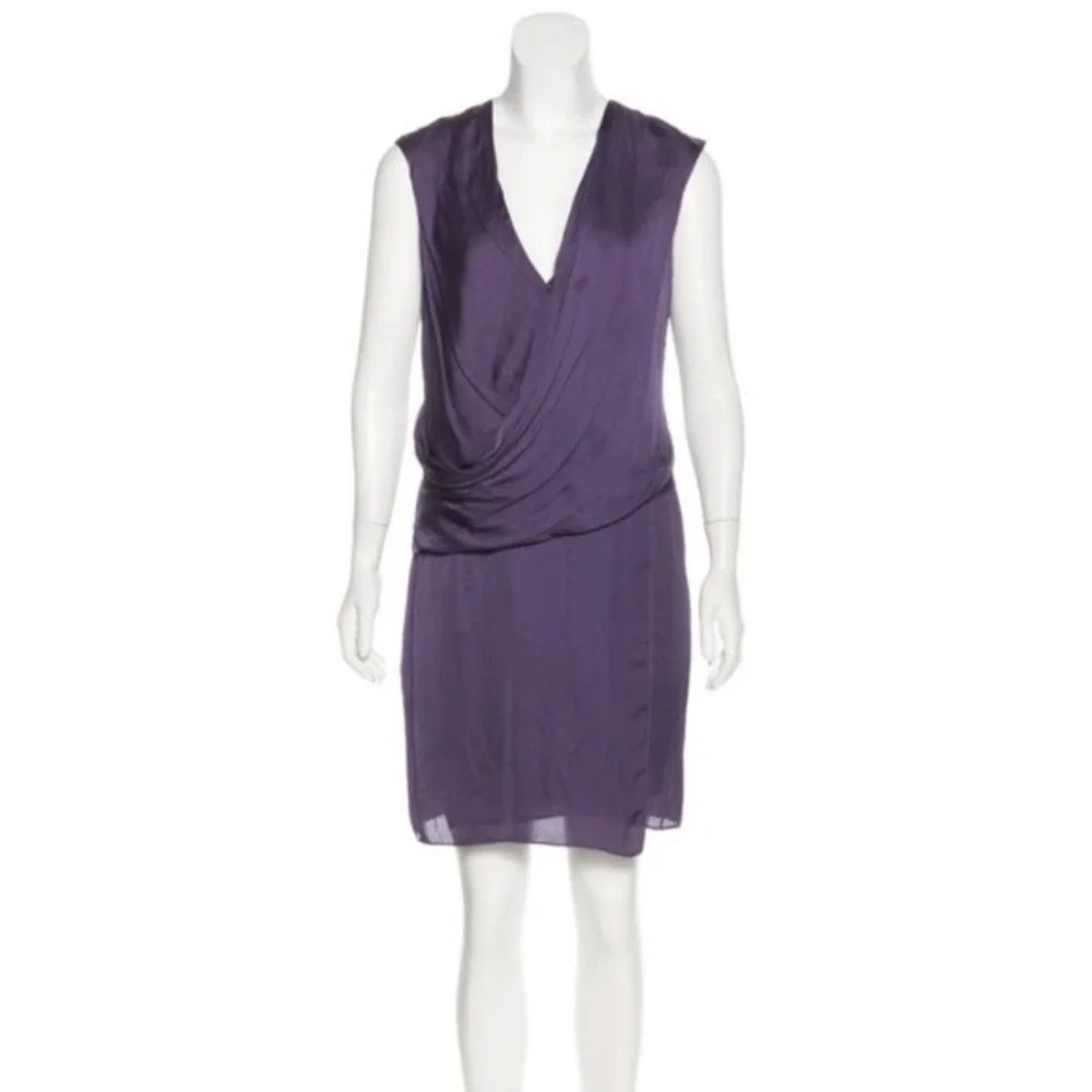 HELMUT by Helmut Lang Draped V‎ Neck Sleeveless Purple Drape Shirting Dress S